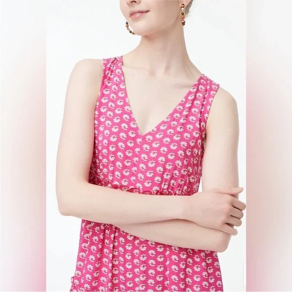 J. Crew Factory Pink Floral Tiered Midi Dress - Picture 2 of 8